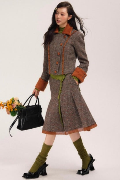 Vintage Wool Herringbone Coat Skirt Set-Up