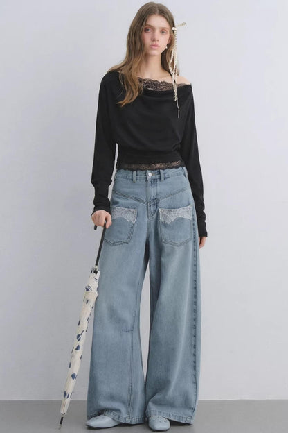 Lace Patchwork Turtleneck Top