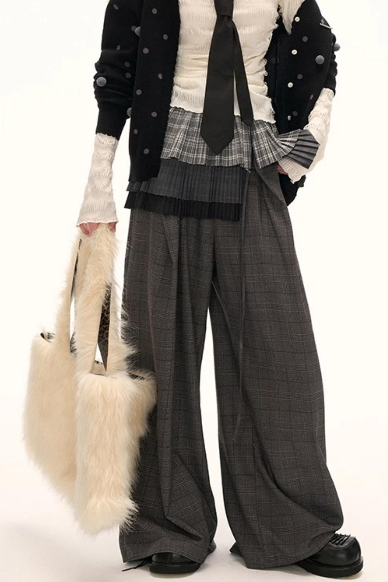Double Waisted Plaid Straight Pants