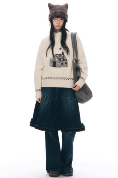 Vintage Lace Denim Skirt