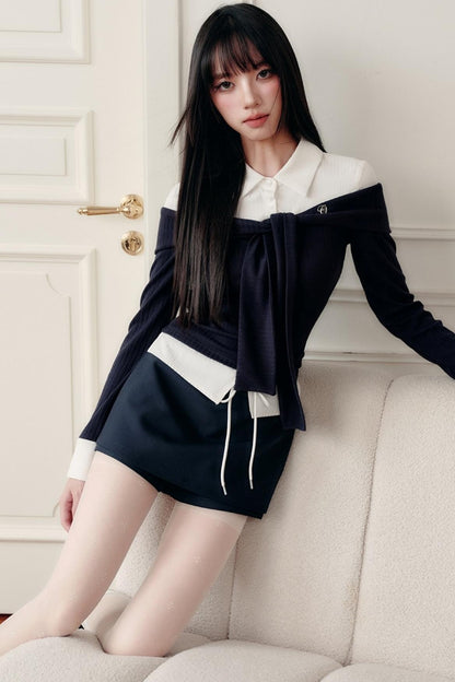 Slimming Knit Top With Skirt Set-Up