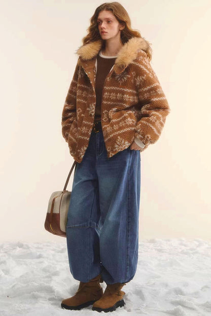 Fair Isle Fur Collar Jacket