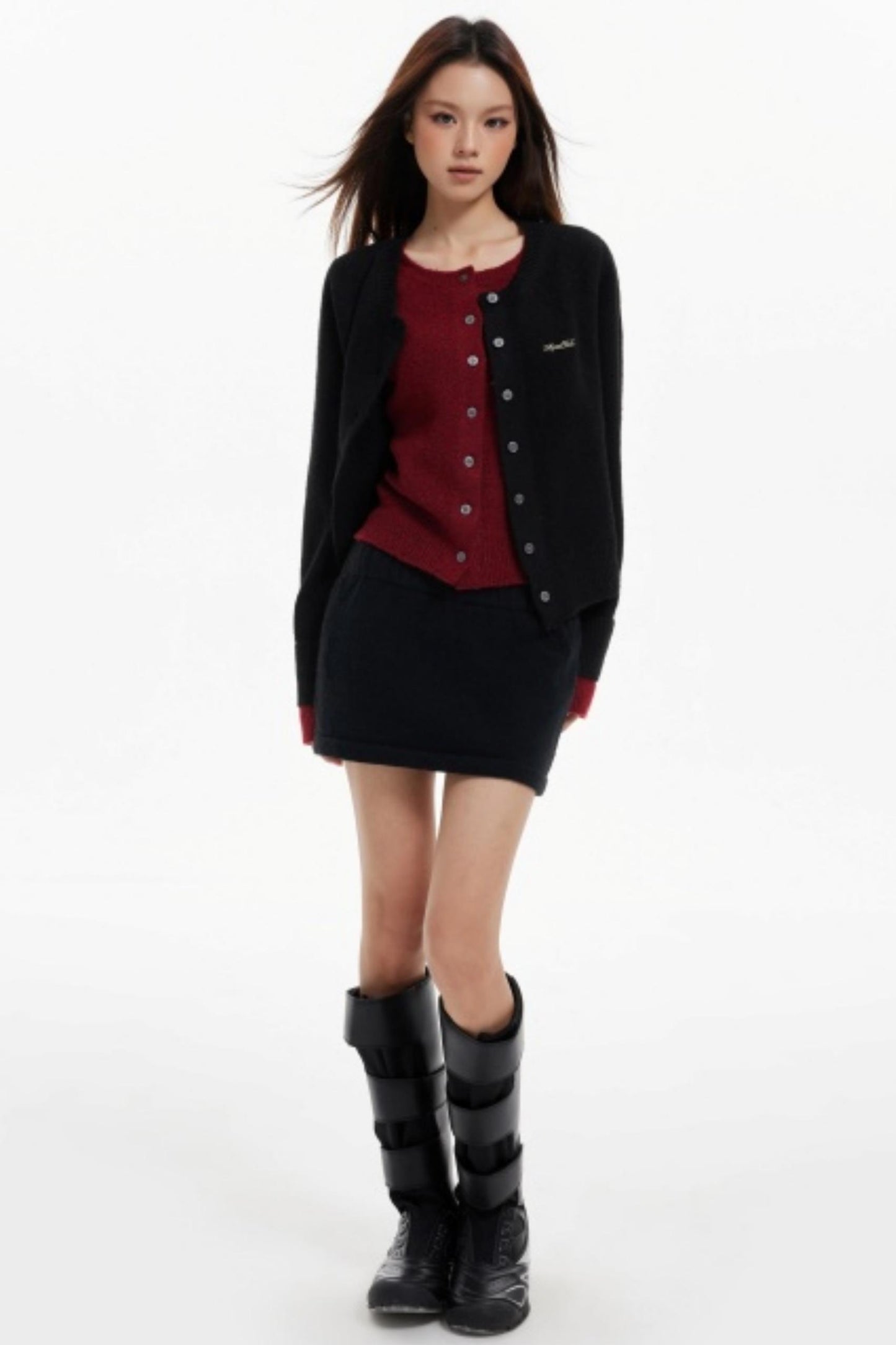 Fake Two-Piece Contrasting Knitted Cardigan