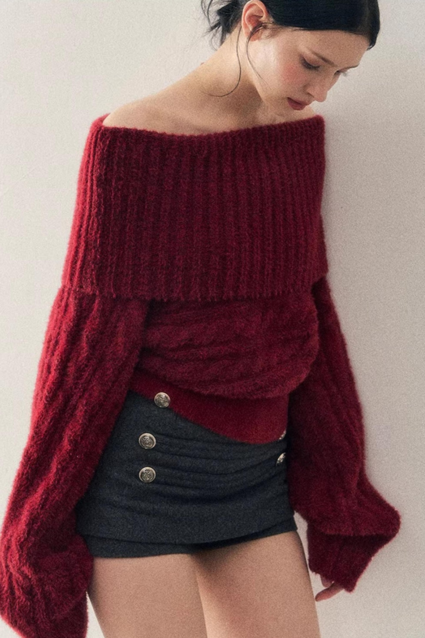 Off-Shoulder Cable Knit Sweater
