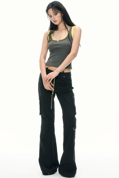 Retro Color-Block Flare Pants