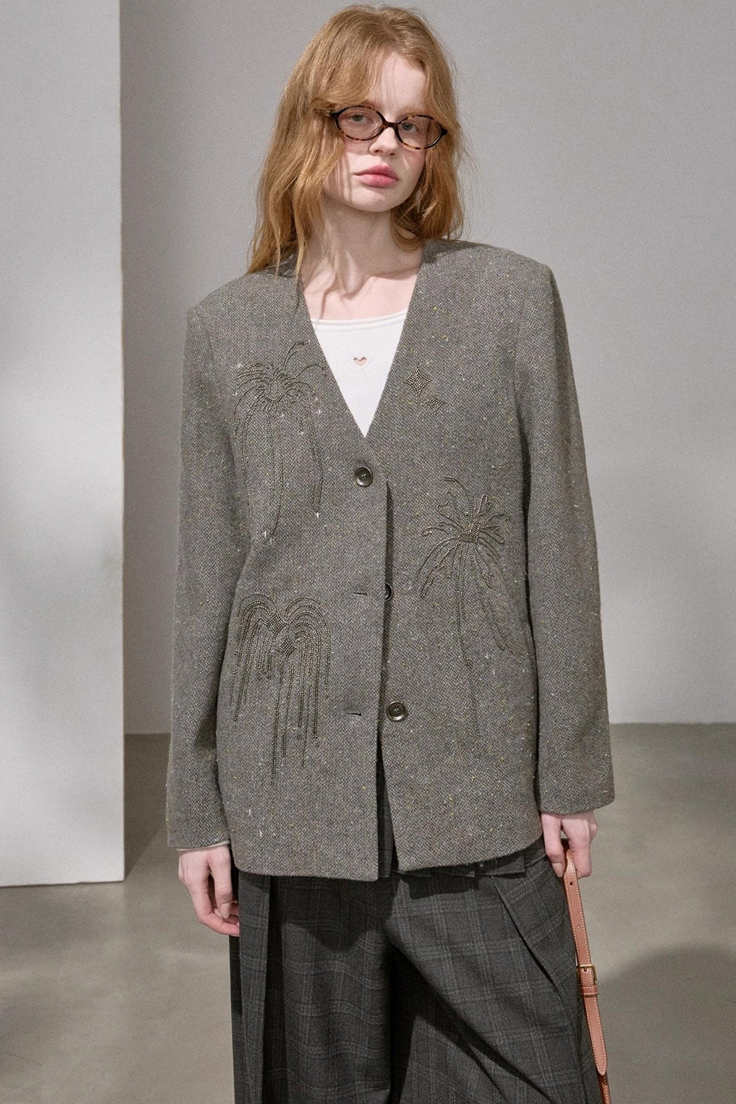 High-Density Beaded V-Neck Jacket