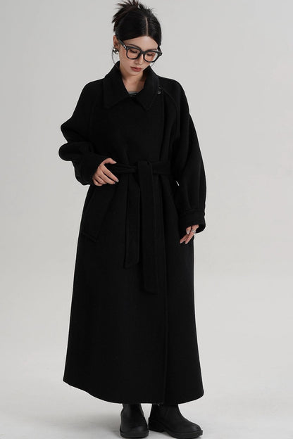 Temperament Back Slit Wool Coat