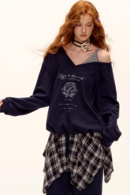 Asymmetrical Striped Patchwork Sweatshirt Set-Up