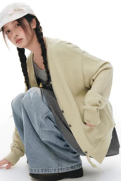 Elastic Knit Button Cardigan