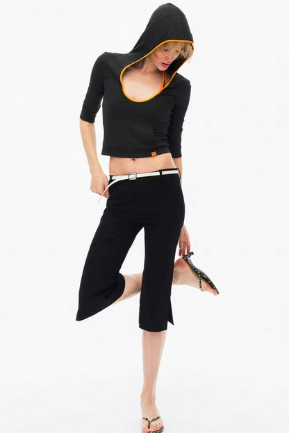 Color-Blocked Hooded Knitted Top