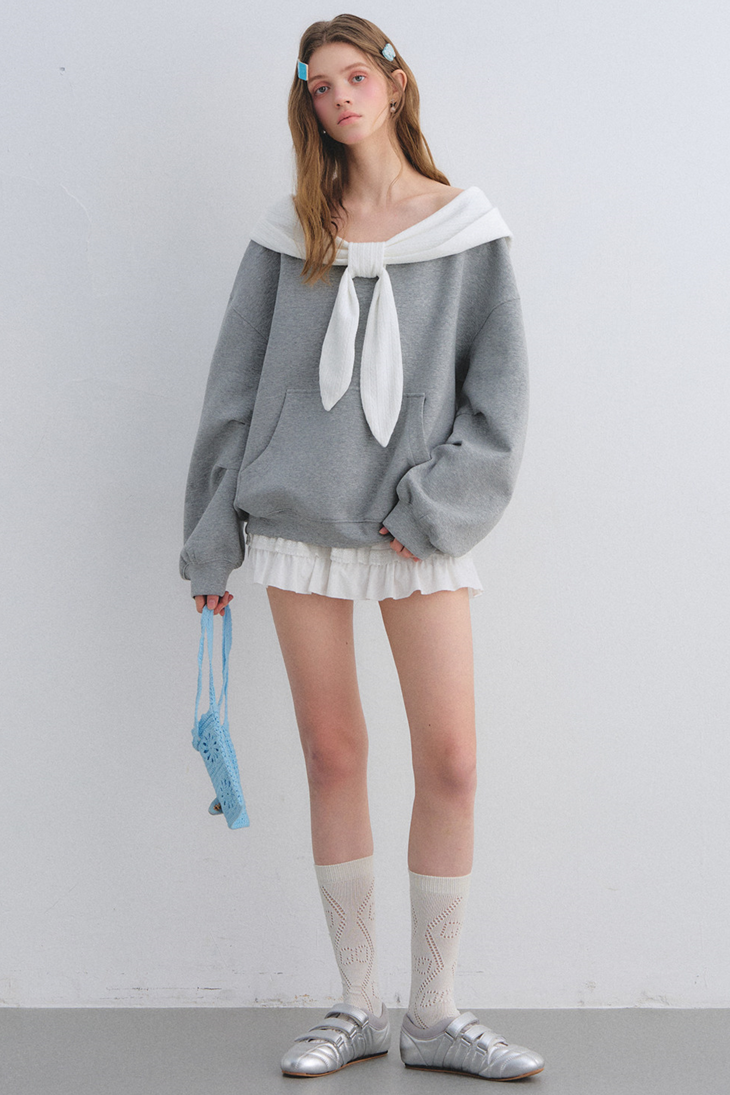 Rabbit Ear Off-Shoulder Sweatshirt