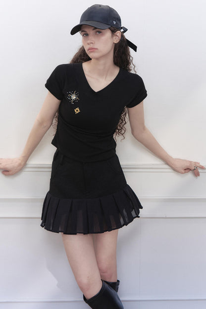 High-Waisted Pleated Mini Skirt