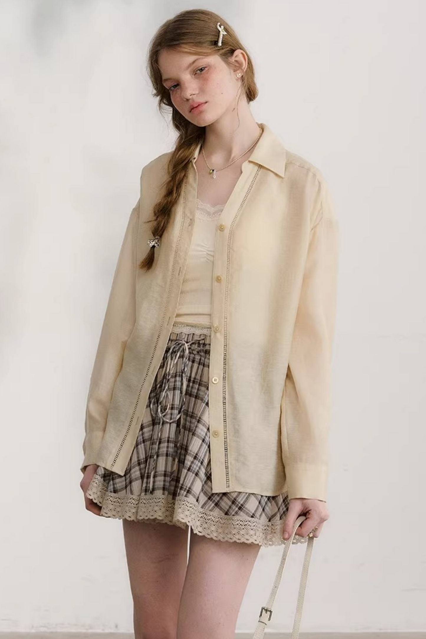 Plaid Lace Pleated Skirt