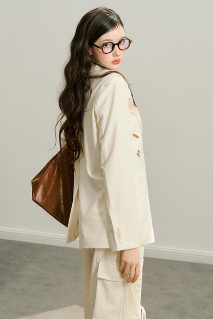 Long live the Milky Way [8.20 20:00] "Even if the roses bloom" embroidered cut-out blazer skirt