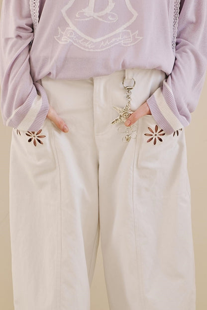 Embroidered Denim Scimitar Pants
