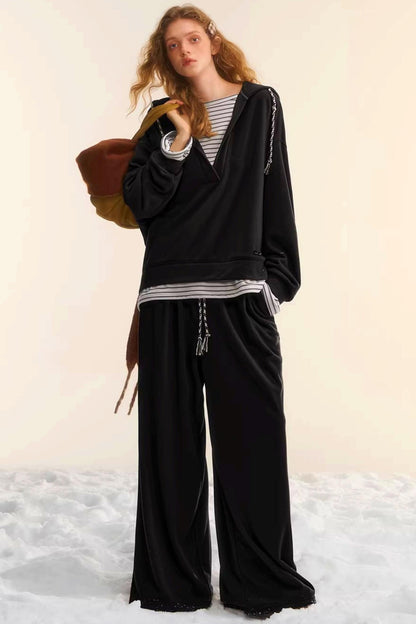 Retro Striped Patchwork Sweatshirt Set-Up