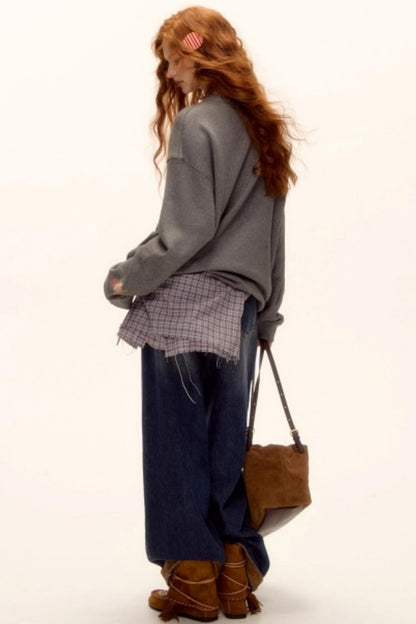 Suede Patchwork Denim Pants