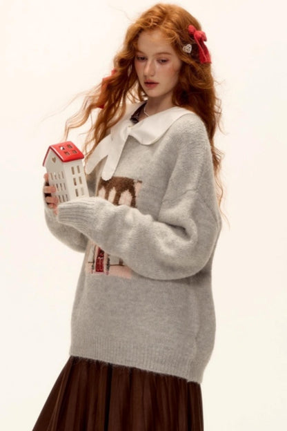 Jacquard Embroidered Wool Sweater