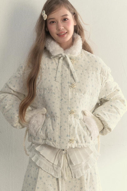 Floral Corduroy Pleated Jacket Set-Up