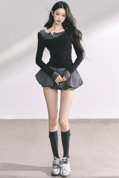 Korean Off-The-Shoulder Black Top