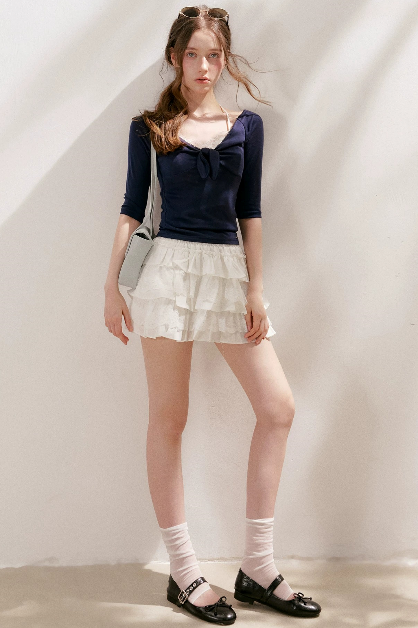 French Wave Lace Bow Blouse