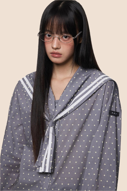 Navy Polka Dot Striped Shirt