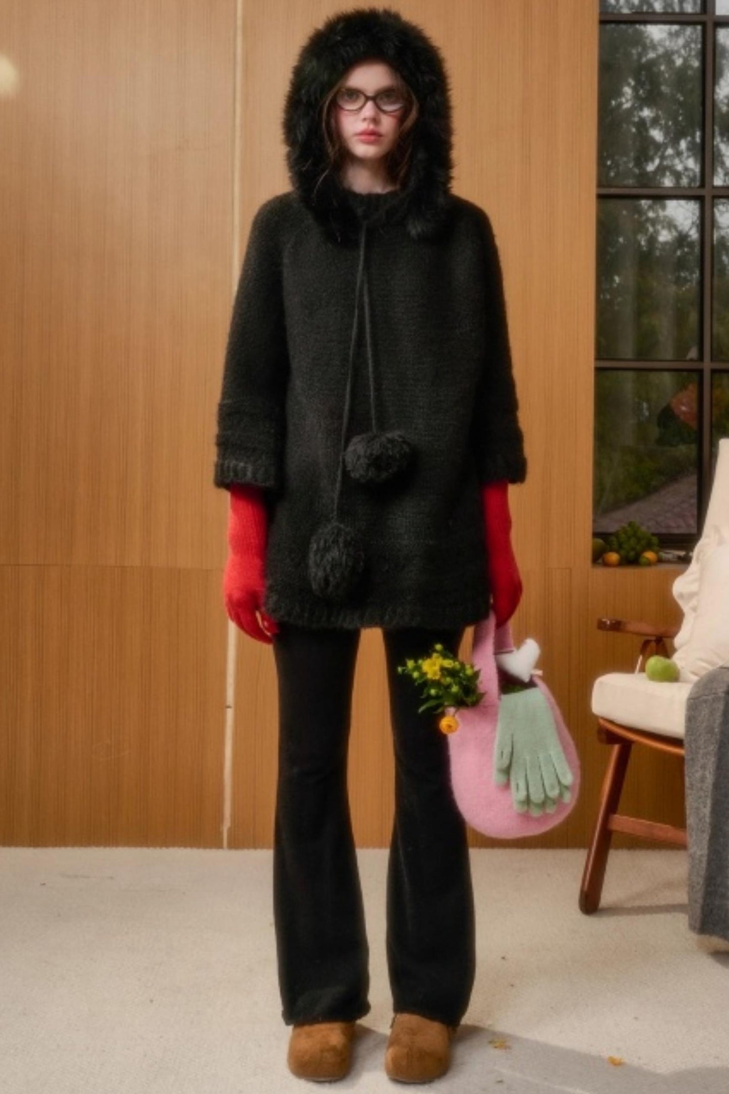 Hooded Wool Cape Dress