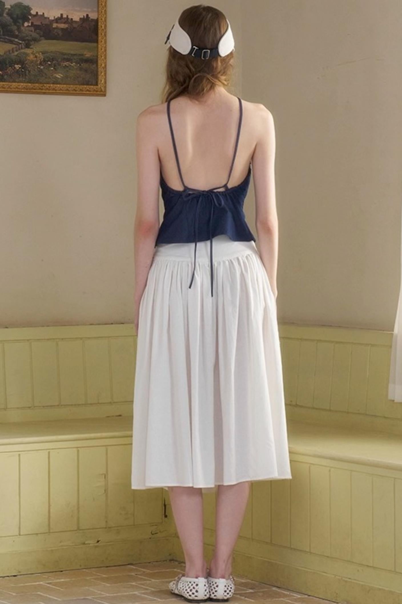 Cow Blue Pleated Denim Wide-Leg Pants Set-Up