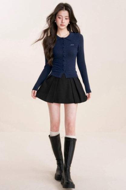 Contrast Embroidery Knit Cardigan