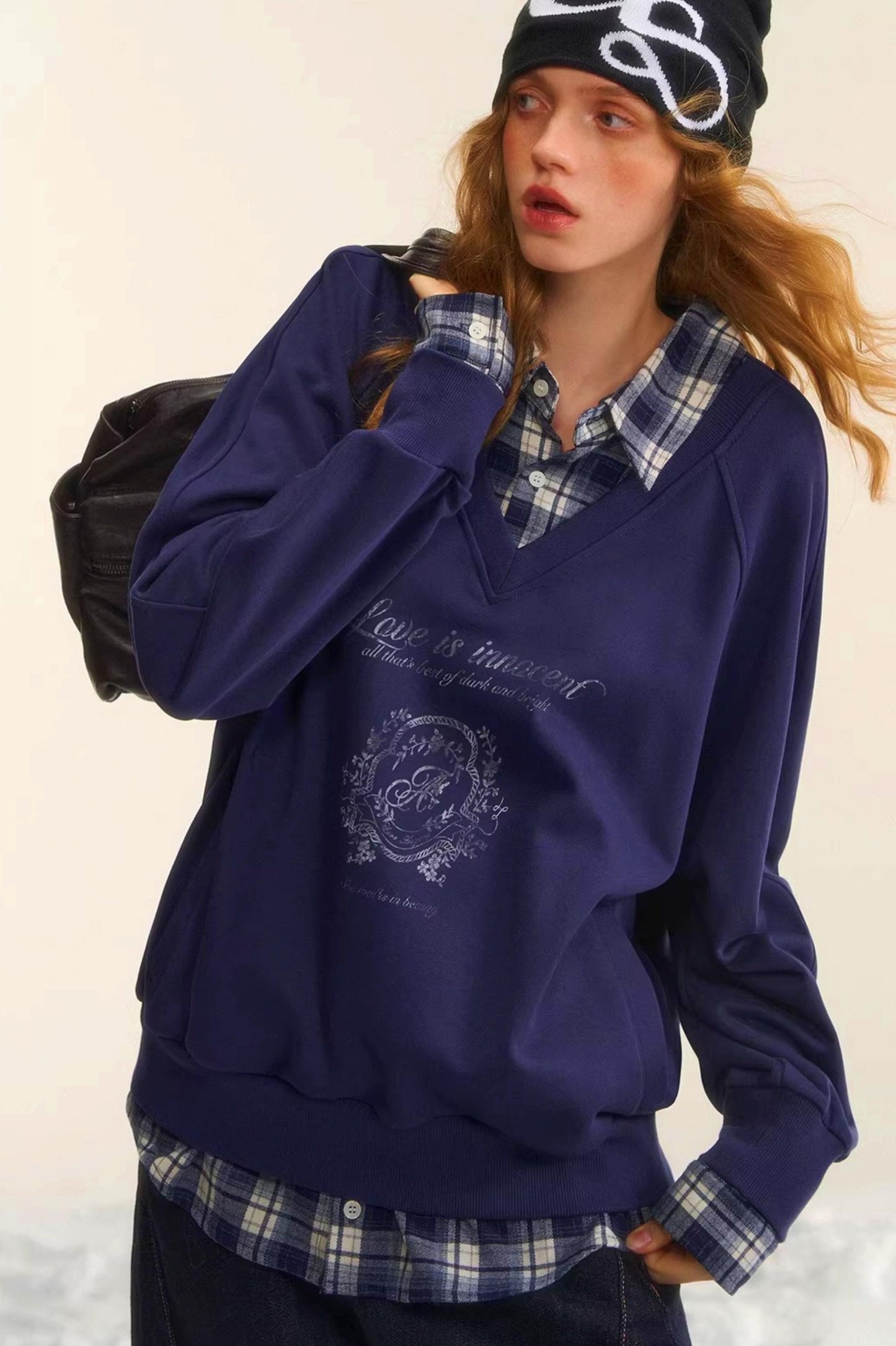 Retro Plaid Patchwork Sweatshirt