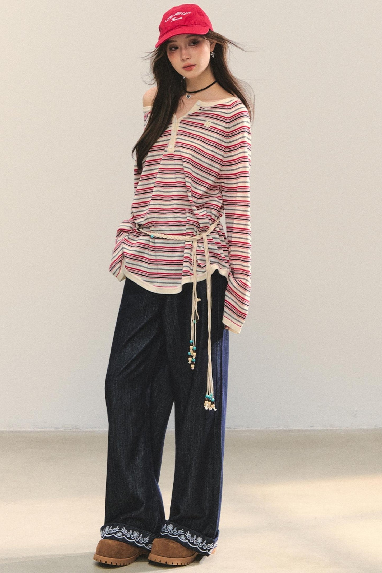 Embroidered Straight-Leg Pants