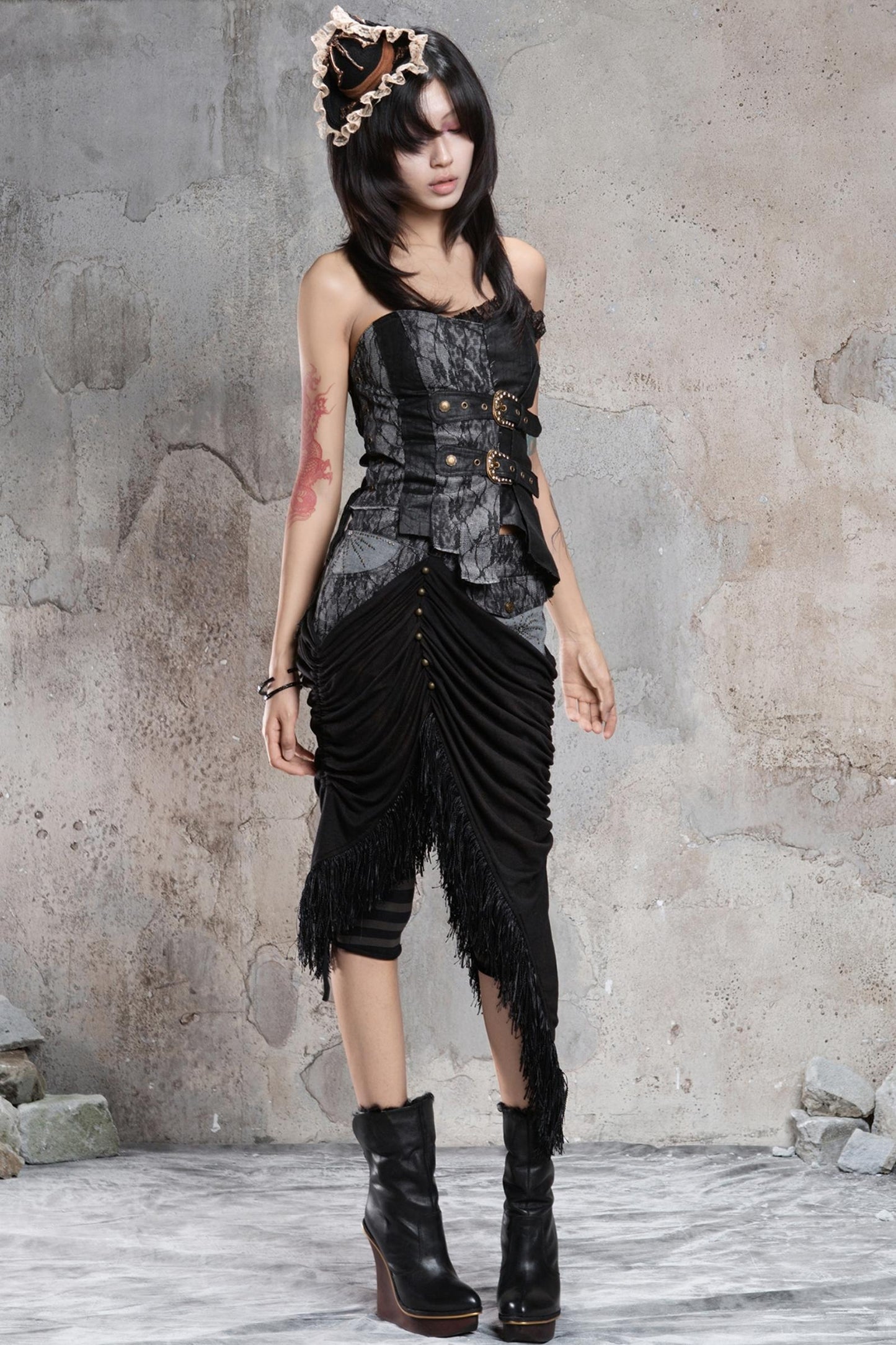 Irregular Patchwork Drawstring Skirt