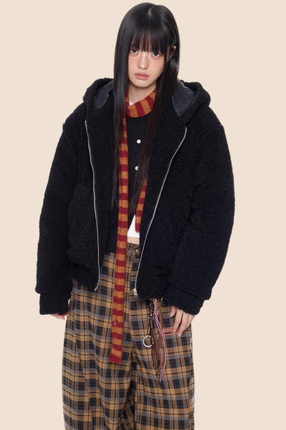 Imitation Lamb Wool Hooded Jacket