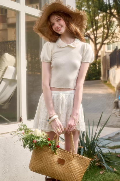 Frozen Flowers Wool Embroidery Top