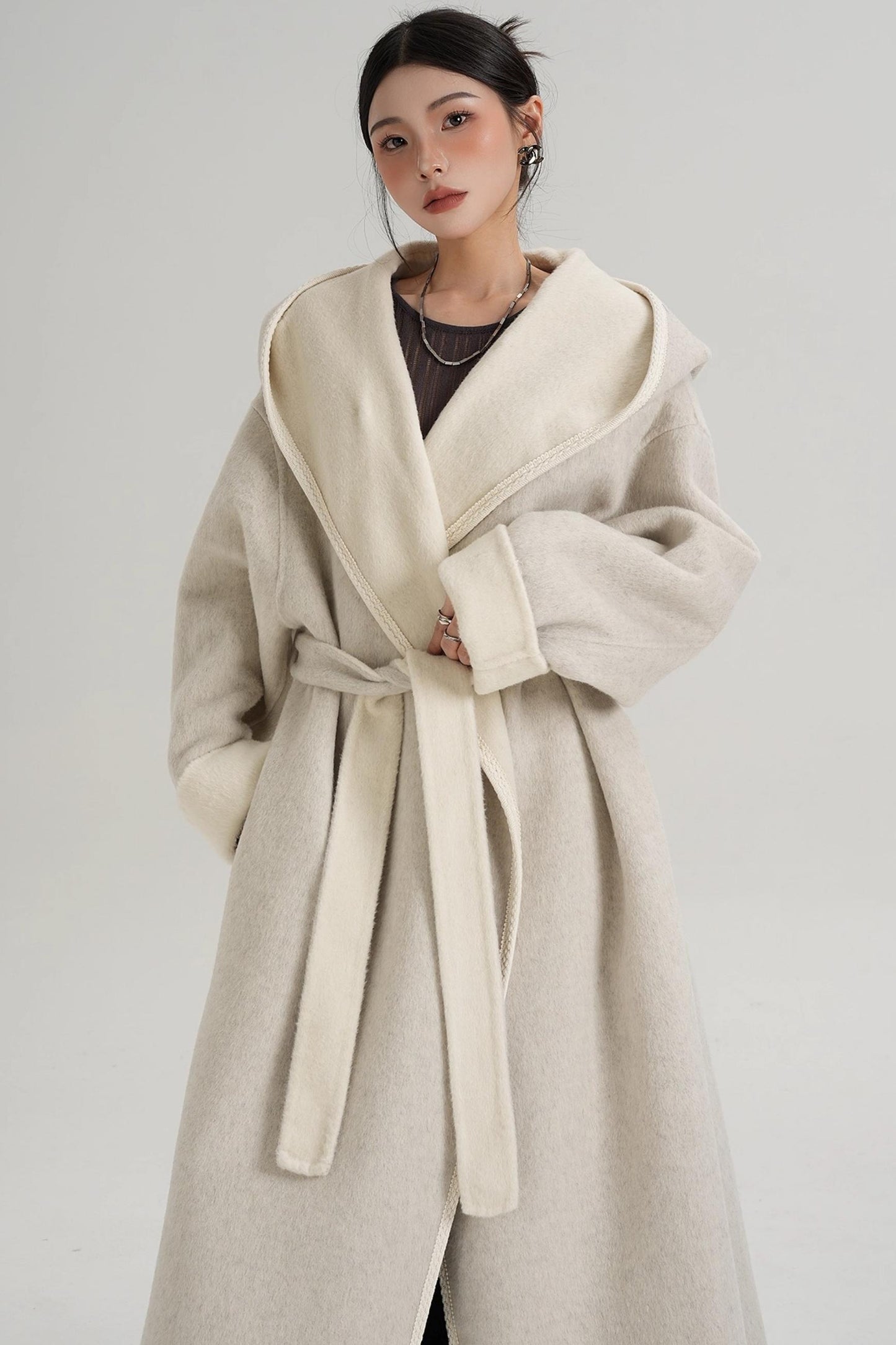 Temperament Hooded Wool Reversible Coat