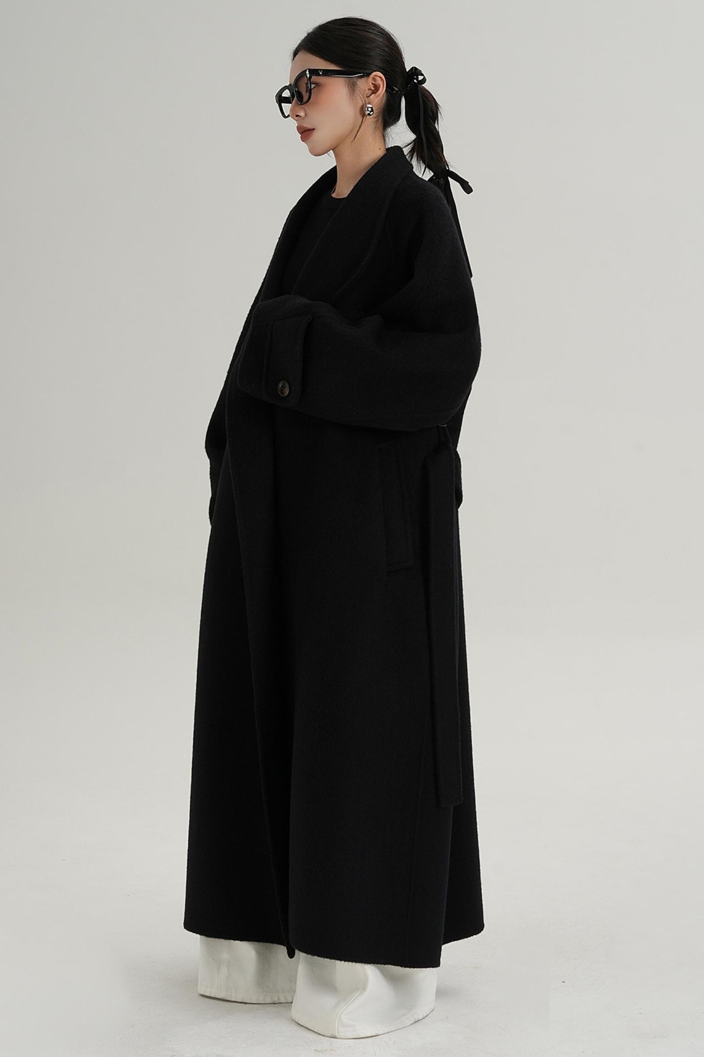 High-End Long Lapel Wool Reversible Coat