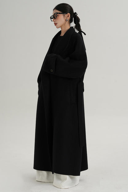 High-End Long Lapel Wool Reversible Coat