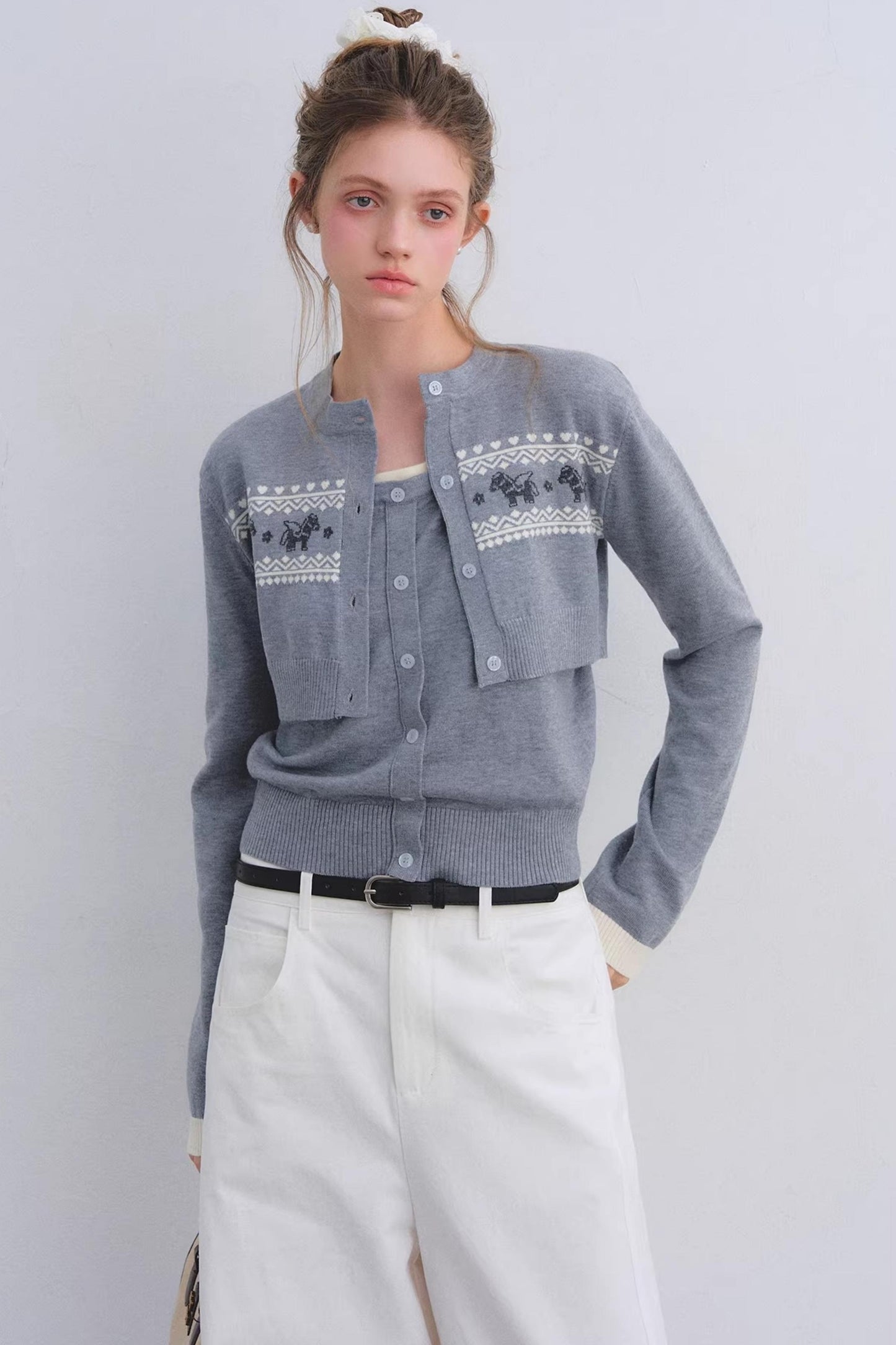 Gray Wool Cardigan Set