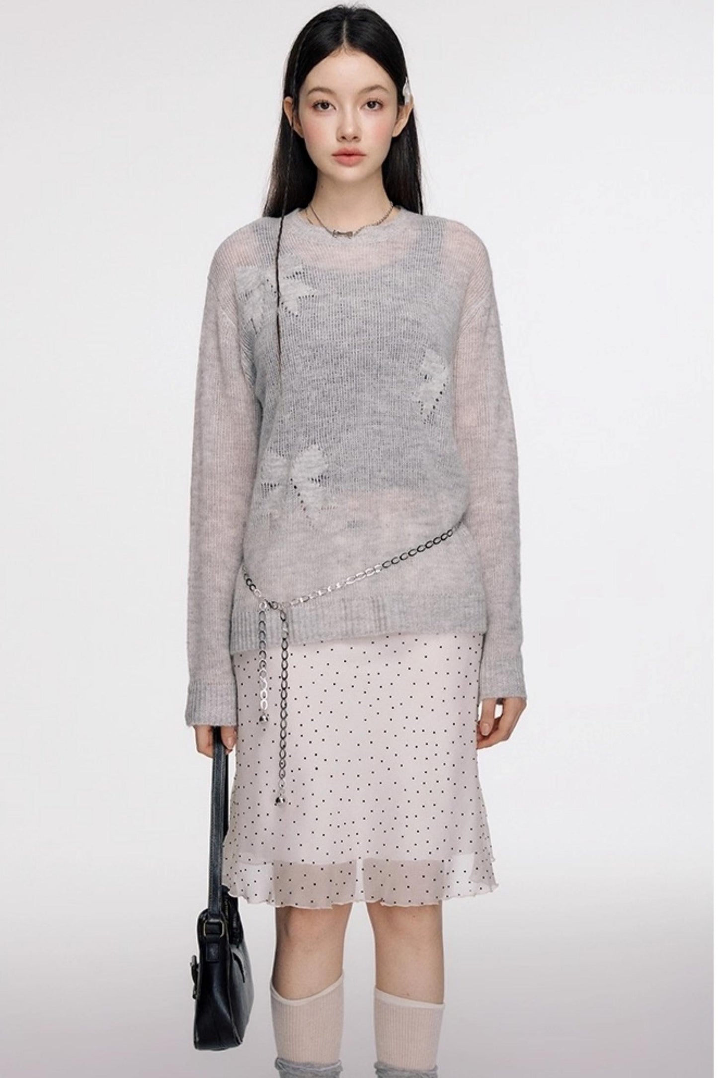 French Polka Dot A-Line Chiffon Skirt