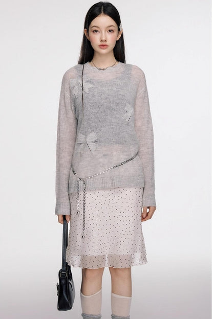 French Polka Dot A-Line Chiffon Skirt