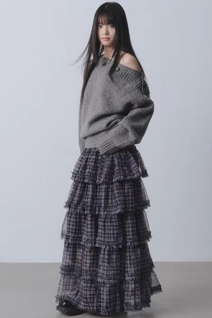 Plaid Mesh Patchwork Skirt