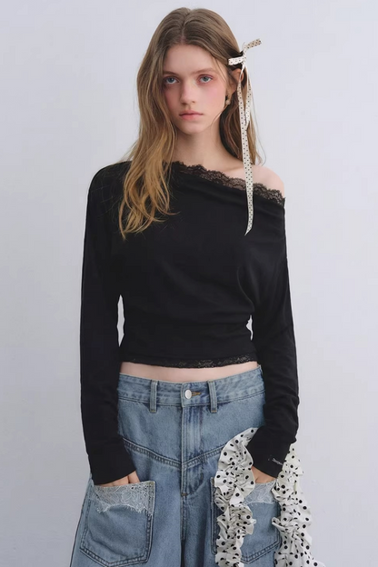 Off-Shoulder-Top mit Spitzeneinsatz