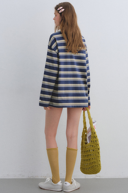 American Patchwork Striped Polo Blouse