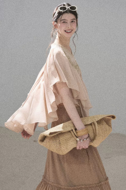 Lace Chiffon Ruffle Top