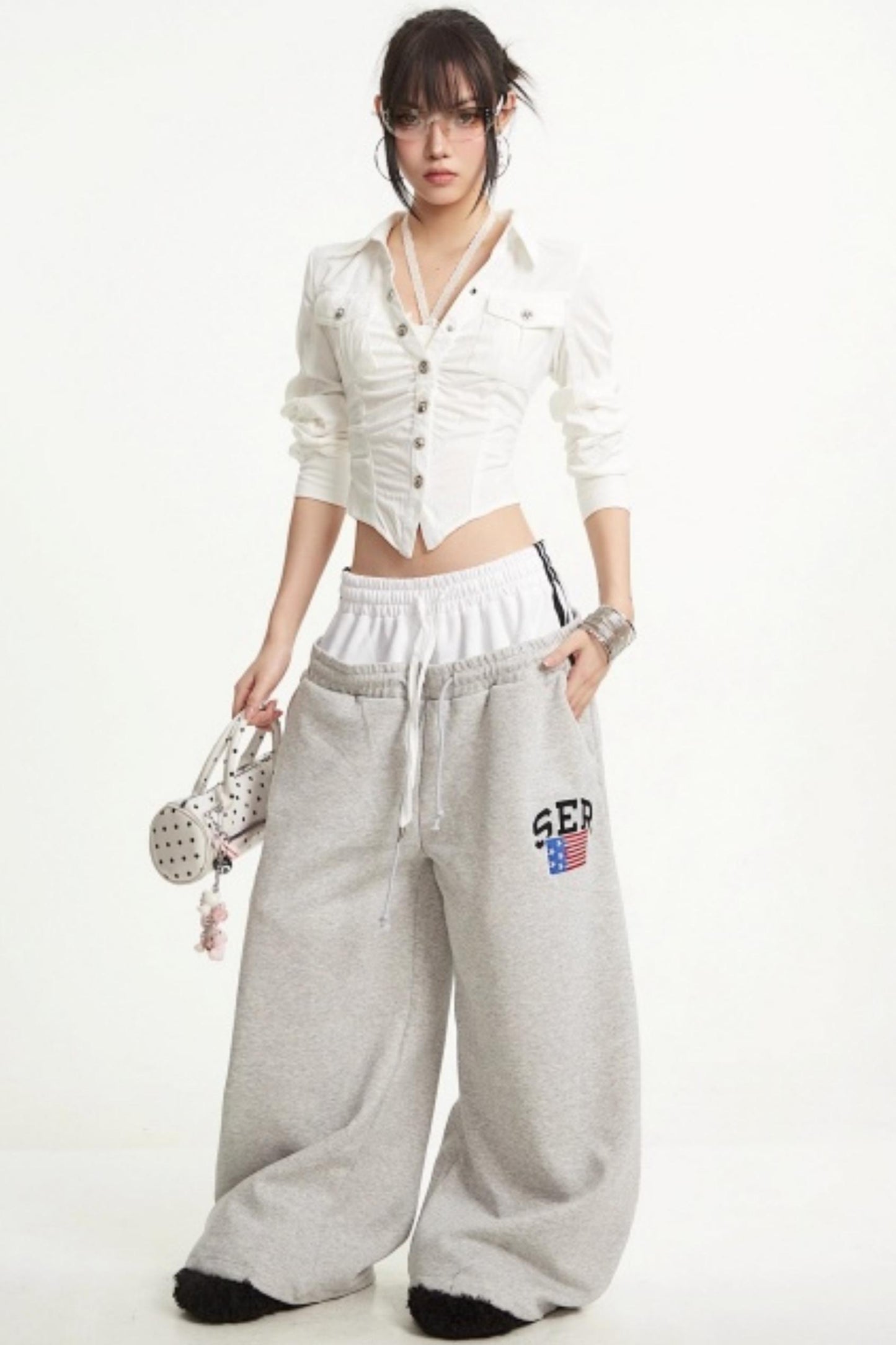 Apricot Rhinestone Pleated Shirt