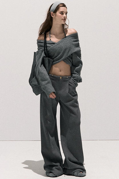 Basic Wool High-Waisted Wide-Leg Trousers