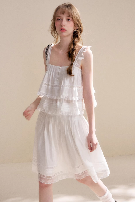 Lyocell Ruffled Lace Top Skirt Set-Up