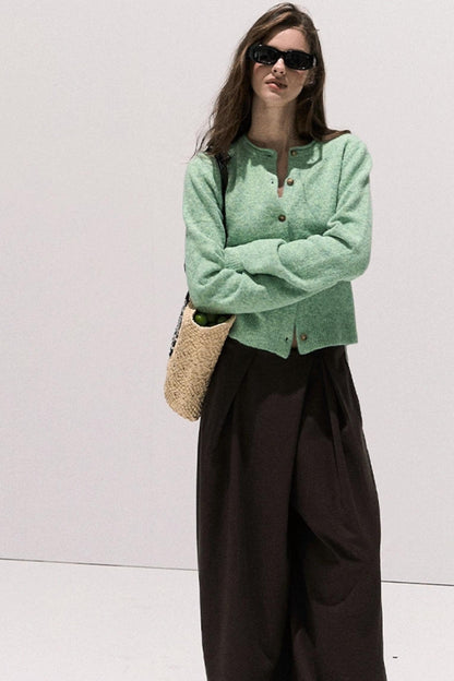 Tencel Wool Pleats Wide-Leg Pants