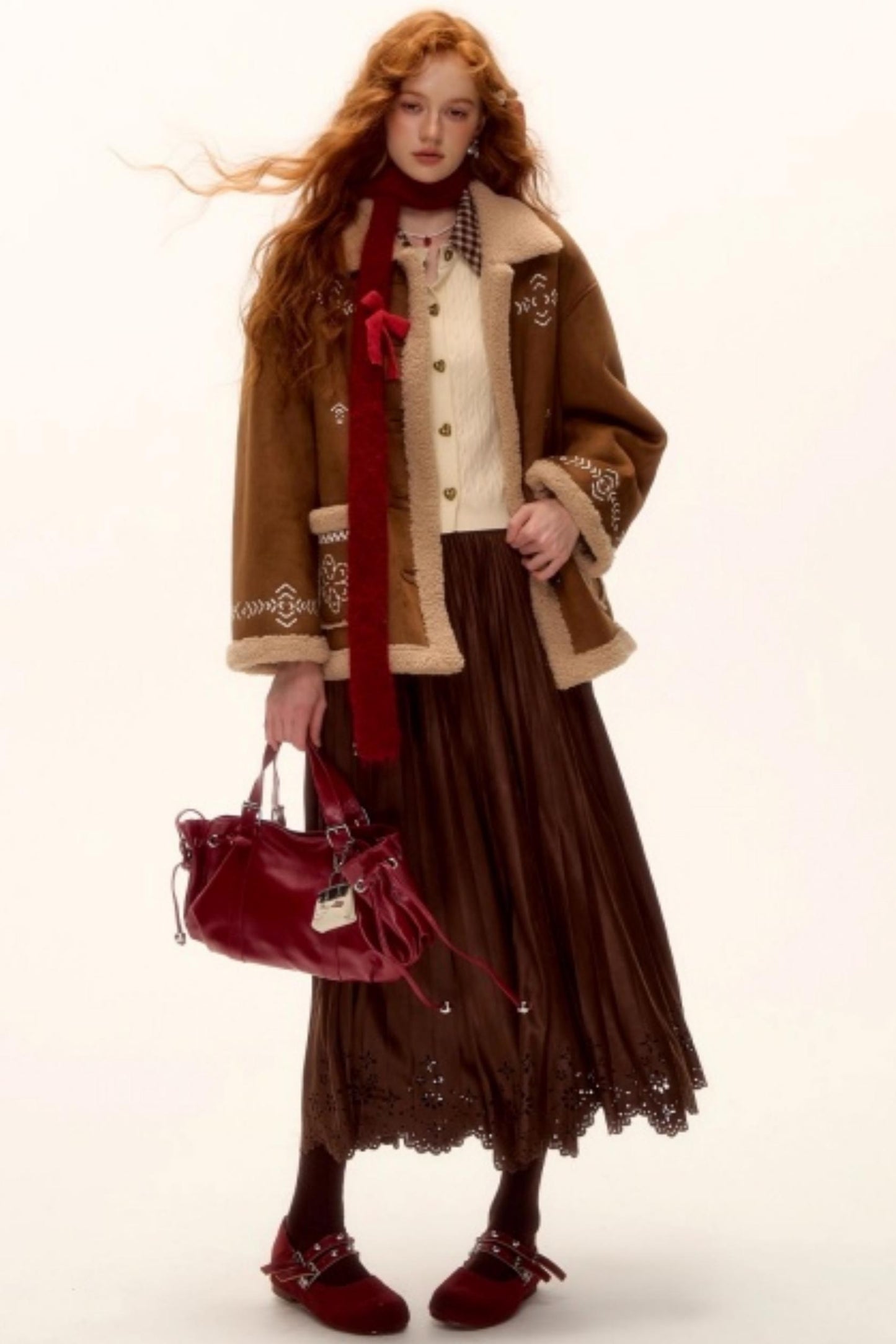 Pleated Suede Lace Skirt