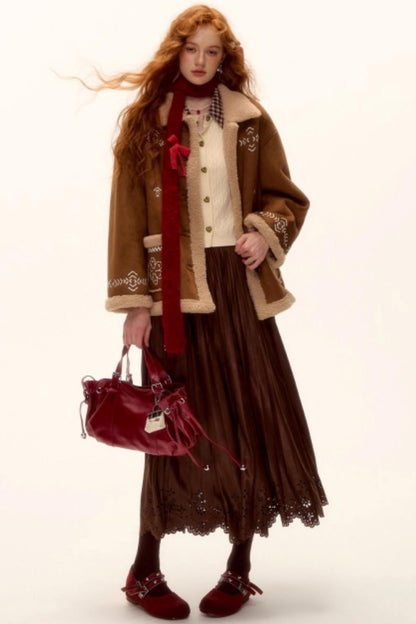 Pleated Suede Lace Skirt